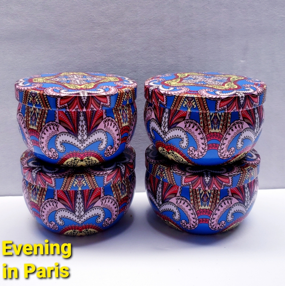 EVENING IN PARIS Scented Mini Tin Jar Soy Wax Candles, Aromatherapy, 2oz(4 pack) - Picture 2 of 7